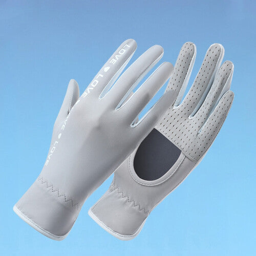 (03) Summer Sunscreen Gloves Women Thin Ice Silk Anti-Ultraviolet Dew Finger Touch Screen Driving Riding Non-Slip Breathable