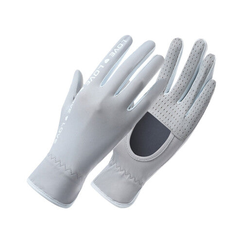 (03) Summer Sunscreen Gloves Women Thin Ice Silk Anti-Ultraviolet Dew Finger Touch Screen Driving Riding Non-Slip Breathable