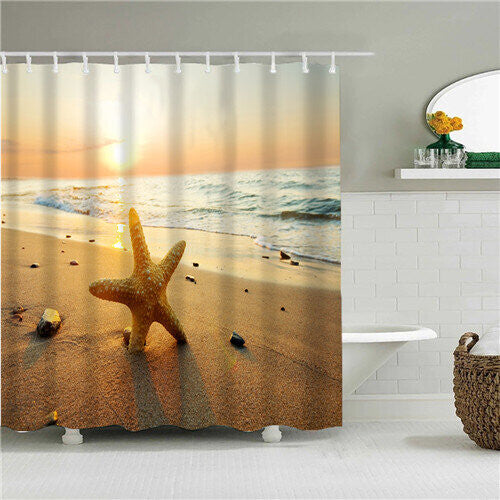 (04, 150*180cm/59*70.8in) Blue Sea Life Seashell Shower Curtains Bathroom