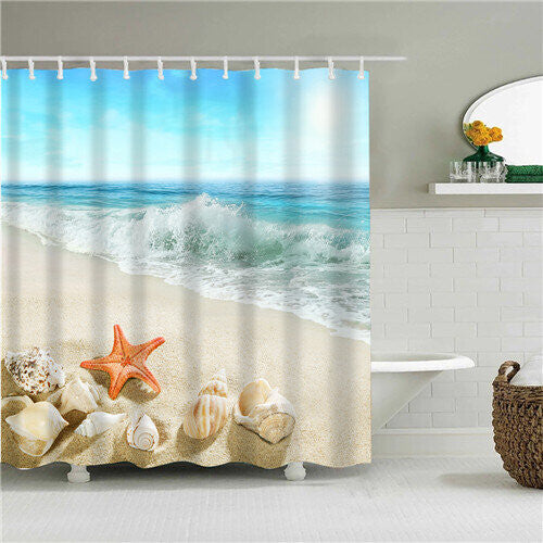 (05, 180*180cm/70.8*70.8in) Blue Sea Life Seashell Shower Curtains Bathroom