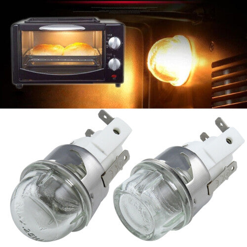 1 Pc Microwave Lamp Oven Light Bulb w/ Base 25W Voltage 110V / 250V Flat Head Tempered Glass Heat Temp Resistant 500