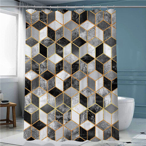 (10, 150*180cm/59*70.8in) Marble Shower Curtain 3D