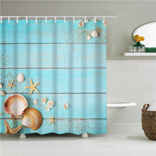 (10, 180*180cm/70.8*70.8in) Blue Sea Life Seashell Shower Curtains Bathroom