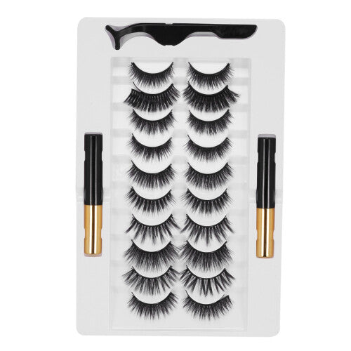 10 Pairs Magnetic Eyelashes with Eyeliner Kit Waterproof Long Lasting Eyelash Extension with Eyelash Applicator