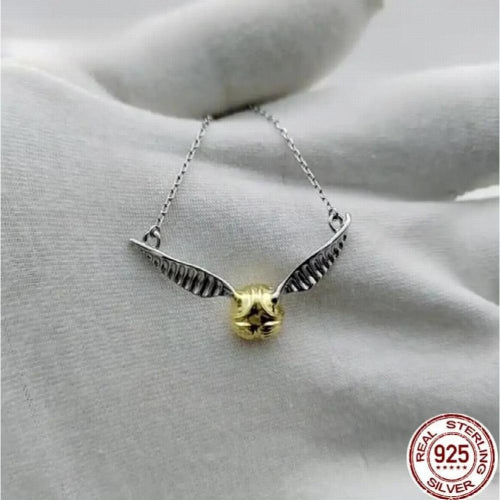 100% 925 Pure Silver Golden Snitch Pendant Necklace The Deathly Hallows Wing Charm Quidditch Snitch Necklace