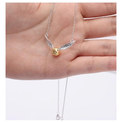 100% 925 Pure Silver Golden Snitch Pendant Necklace The Deathly Hallows Wing Charm Quidditch Snitch Necklace