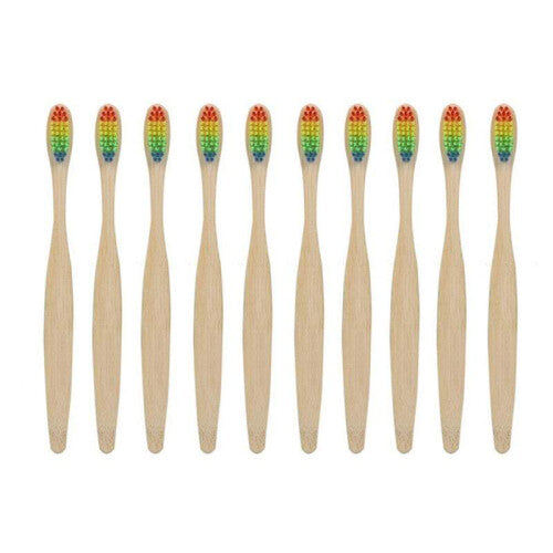 (10Pack) Personal Care Eco Friendly Bamboo Toothbrushes With Rainbow Bristles Oral