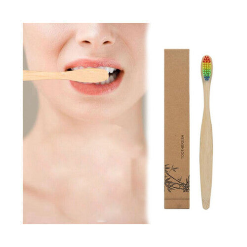 10Pcs Environmental Toothbrushes Bamboo Oral Care Toothbrush with Rainbow Bristles