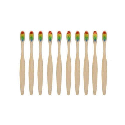 10Pcs Environmental Toothbrushes Bamboo Oral Care Toothbrush with Rainbow Bristles