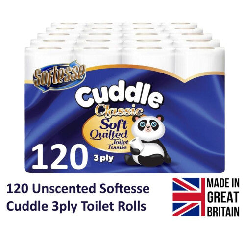 120 Bulk Buy | Softesse Cuddle Unscented Soft Quilted Toilet Rolls | 3-Ply | 10x12 Pack | Classic Soft Blue