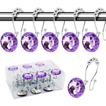 12PCS/Set Round colorful Transparent Rhinestones Metal Shower Curtain Hooks Rings Anti-Rust Glide Shower Hooks