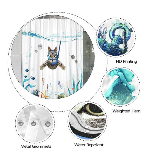 (150x180cm) Diving Kitten Shower Curtain Polyester Shower Curtains Waterproof