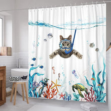 (150x180cm) Diving Kitten Shower Curtain Polyester Shower Curtains Waterproof