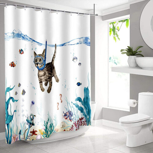 (150x180cm) Shower Curtain Polyester Bathroom Curtains Anti Mould Waterproof with Hooks