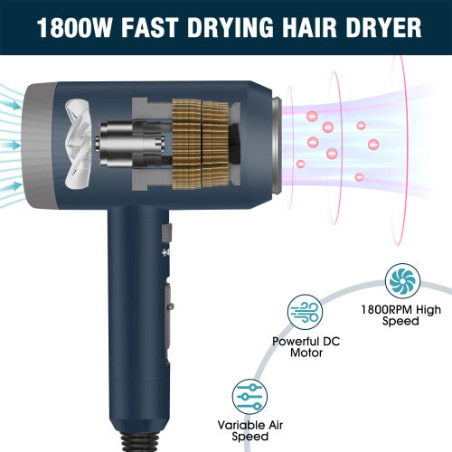 1800W HairDryer for Men, Ionic Hair Blow Dryers, Lightweight Hair Dryer with Cool Shot Button & Diffuser & Concentrator for Travel Salon Home Use,