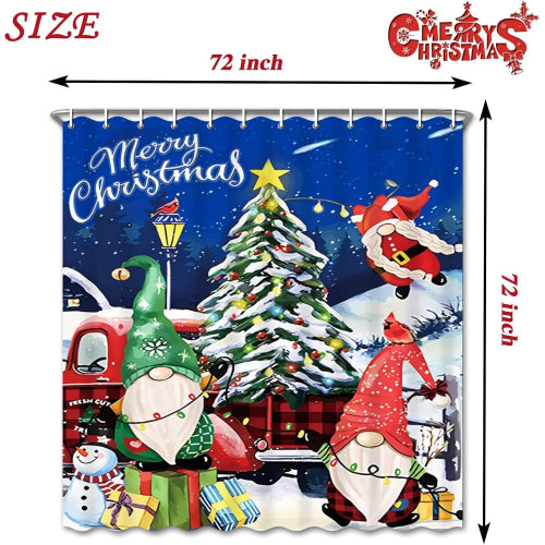 180x 180cm Christmas Shower Curtain, Christmas Dwarf Shower Curtain with Hooks, Red Truck Christmas Tree Snowman Shower Curtain, For Bathroom, Home