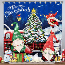 180x 180cm Christmas Shower Curtain, Christmas Dwarf Shower Curtain with Hooks, Red Truck Christmas Tree Snowman Shower Curtain, For Bathroom, Home