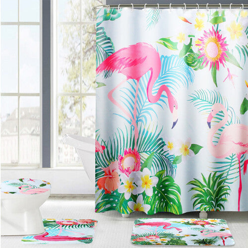 180x180cm 4pc Colorful Flamingo Shower Curtain Non-Slip Rug Lid Toilet Cover Bath Mat Mildewproof Waterproof bathroom rugs Set