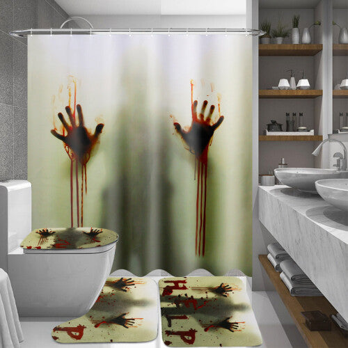 180x180cm Bloody Hands Bathroom Waterproof Shower Curtain Non-slip Mats Bath Carpets Toilet Cover Floor Mat Halloween Gift