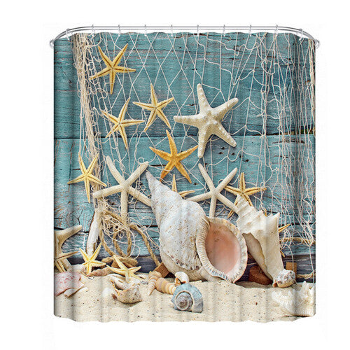 180x180CM Sea Startfish Shower Curtain Conch Digital Printing Waterproof Polyester Shower Curtain