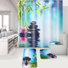 180x180cm Stone Bamboo Water With 12 Hooks Bathroom Shower Curtain Toliet Mat