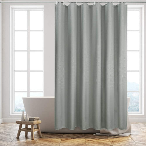 (180x180cm) Waterproof Shower Curtain Waffle Polyester Bathroom Curtains Light Grey with Hooks