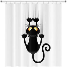 180x198cm Black Cat with Paws Shower Curtain Cute Funny Cat Kitty Bath Curtain White Background Polyester Bathtub Curtain for Bathroom with Hooks