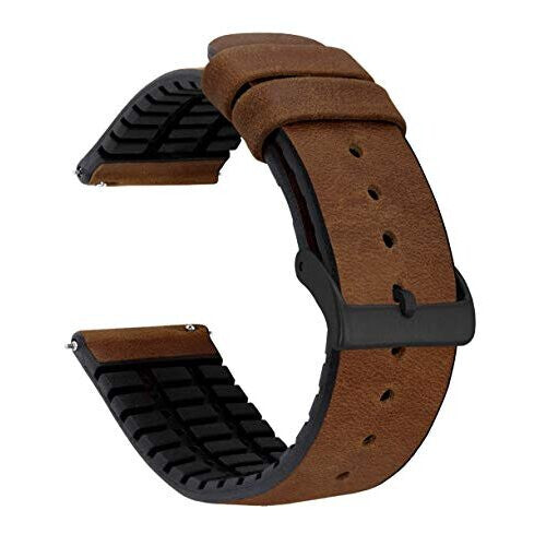 18mm Oak Brown - BARTON Leather and Rubber Hybrid Watch Bands with Integrated Quick Release Spring Bars & Black Buckle - Black PVD hardware - Choose