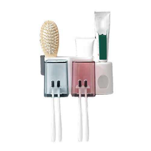 (2 Cups) 2/3/4 Cups Toothbrush Holder Wall Hanging Toothpaste Dispenser Strong Bearing Capacity Toothbrush Holder