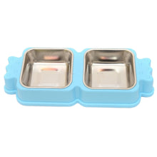 2 in 1 Stainless Steel  Bowls, Anti-slippery Mat Candy Square Shape bowl, Detachable Pets Bowls(Blue)