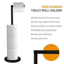 2 in 1 Toilet Paper Holder Black Bathroom Free Standing Tissue Roll Storage Rack