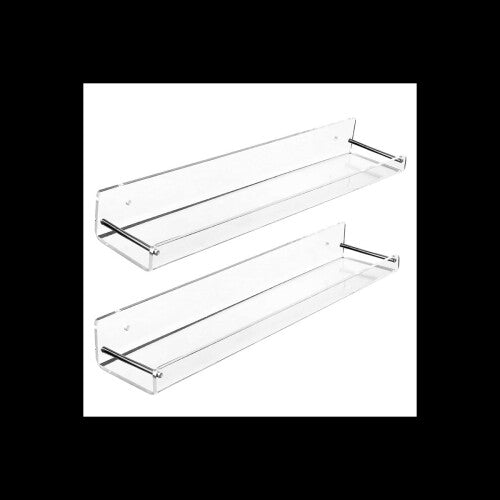 2 Pack Acrylic Floating Shelves, 15 L x3.25inch W, Clear Bathroom Wall Shelf, Bookshelves, Invisible Display for Office