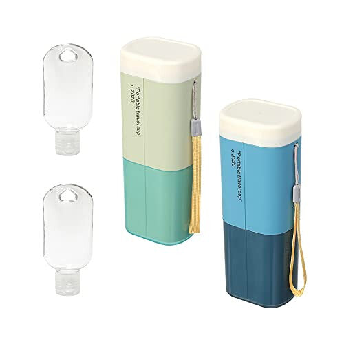 2 PCS Portable Toothbrush Case,Removable Toothbrush Cup,2 PCS 50ml Clear Travel Containers,for business Trip,camping,hiking(green,blue) (toothbrush