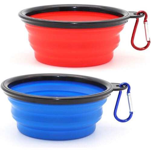 2 Pieces Portable Dog Bowl Collapsible Dog Bowl,Travel Dog Bowls and Cat Bowls (350ml, Blue and Red)