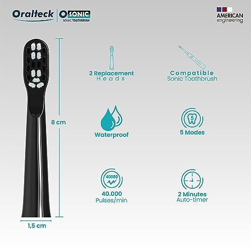 2 x Black Osonic Electric Replacement Brush Heads with Soft Bristles Ideal for Adults and Children Recommended by Dentists Worldwide