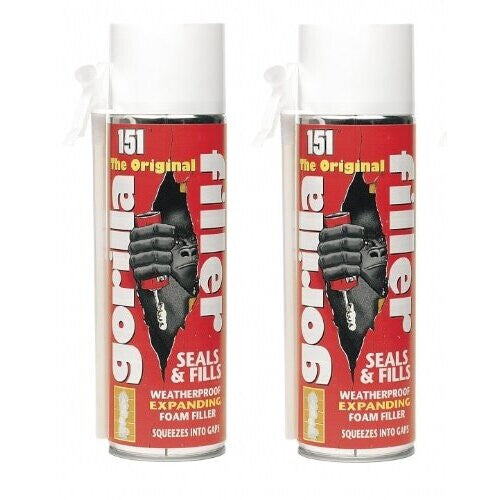 2 x Cans Of The Original Gorilla Filler Weatherproof expanding foam 500ml Each