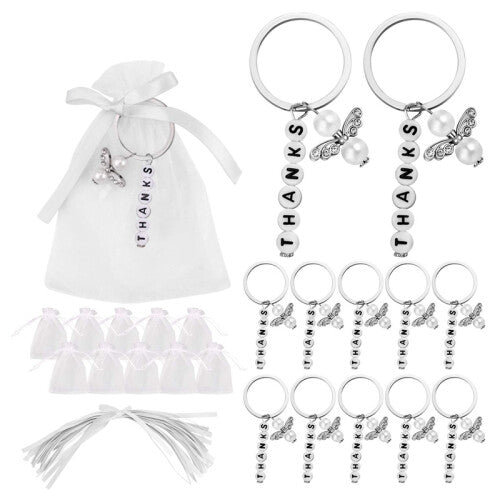 20 Sets Baptism Party Favors, Wedding Favors Thanks Style Keychain with Drawstring Communion Birthday