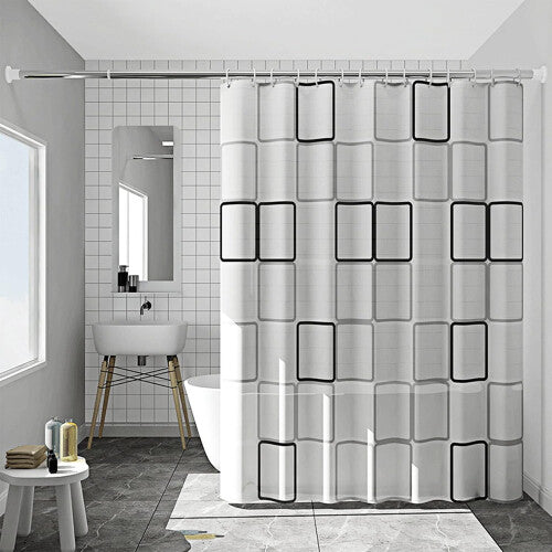 (200x240cm) PEVA Shower Curtain Waterproof Bathroom Curtains Black and White Tile with Hooks Mildew