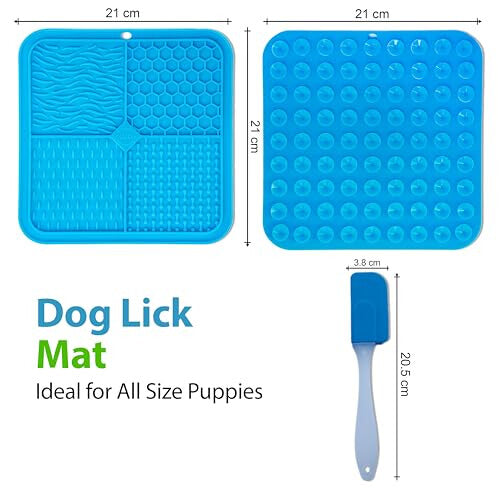 21cm Lick Mat for Dogs With Anti Slip Strong Suctions, 1 Pcs Slow Feeding Dog lick Mats & 1 Spatula - Lick Mat for Dog Puppy and Cat Food (Blue)