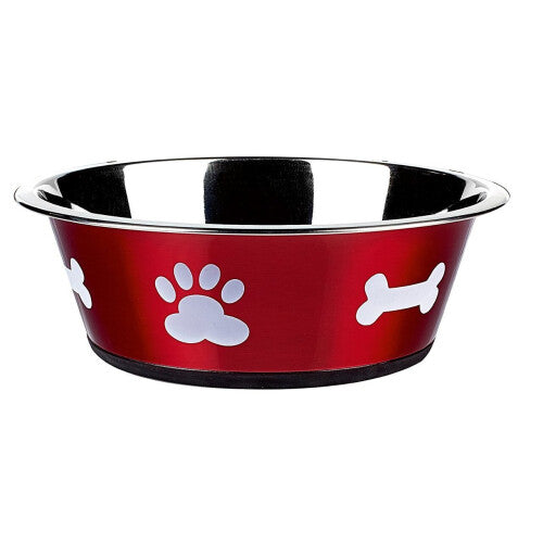 2500ml Dog Cat Pet Bowl Red Colour Stainless Steel Dish