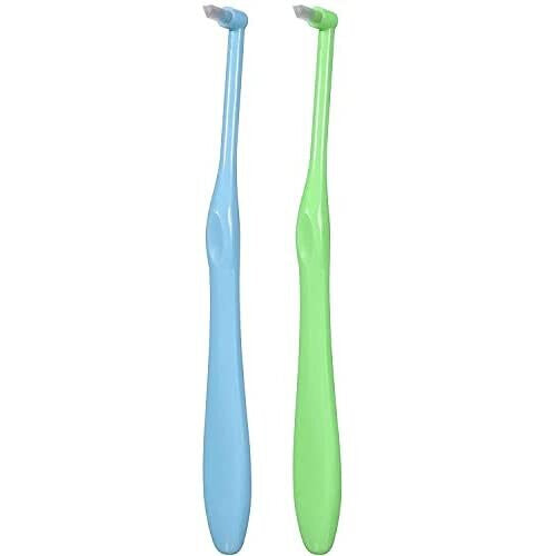 2pcs Interspace Toothbrush Soft Trim Single Tufted Wisdom Toothbrush for Detail Cleaning and Orthodontic Braces (Green and Blue)