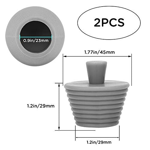 2PCS Tub Stopper, Bathroom Sink Drain Plug, Silicone Drain Stopper Bath Plug, Suitable for 1.2 inch to 1.77 inch Kitchen Bathtub Sink Drains (Gray)