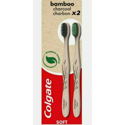 2x Colgate Bamboo Toothbrush Charcoal Slim-Tip Soft New Sealed Fast Delivery