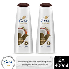 2x400ml Dove Nourishing Restoring Ritual Shampoo with coconut oil