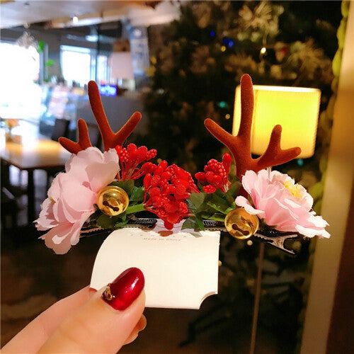 (3) 2Pcs/Set Cute Christmas Elk Antlers Hairpin Lovely Ornament Hair Clip Gifts