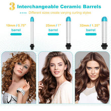 3-in-1 automatic curling iron set, curling tongs with 3 interchangeable ceramic barrels, curling iron with LCD display