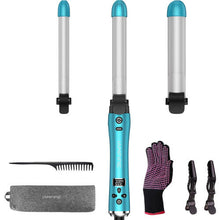 3-in-1 automatic curling iron set, curling tongs with 3 interchangeable ceramic barrels, curling iron with LCD display