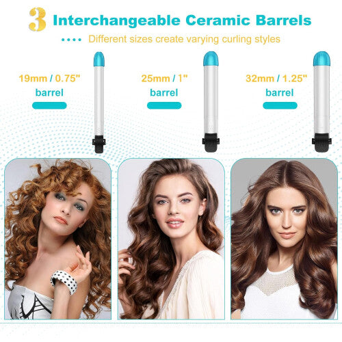 3 in 1 Automatic Curling Iron Set, Curling Tongs with 3 Interchangeable Ceramic Curling Barrels, Curling Iron with LCD Display, 160-220