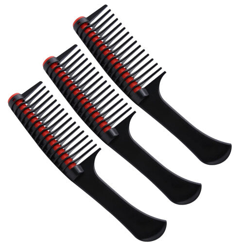 3-Pack Curling Combs, Anti-splice Combs with Rollers - Black Red