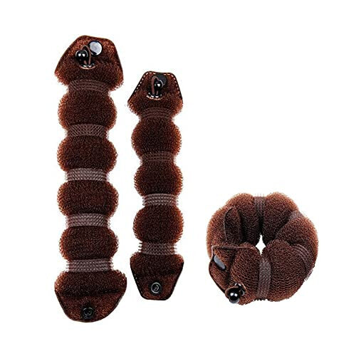 3 Pcs Magic Hair Styling Stylers,Hair Donut Bun Ring Styler Maker,1 Large and 2 Small,Used for Lady and Girls,Brown